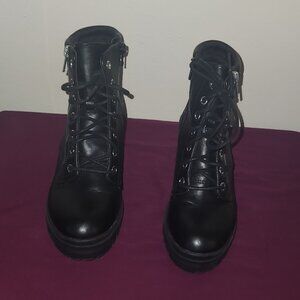 No Boundaries NOBO Black Studded Boots Size 6 Goth Grunge Chunky Zip Lace